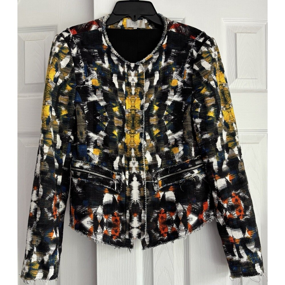 1. State Womens Distressed Cotton Graphic Blazer Long Sleeve Black / Multi Sz M